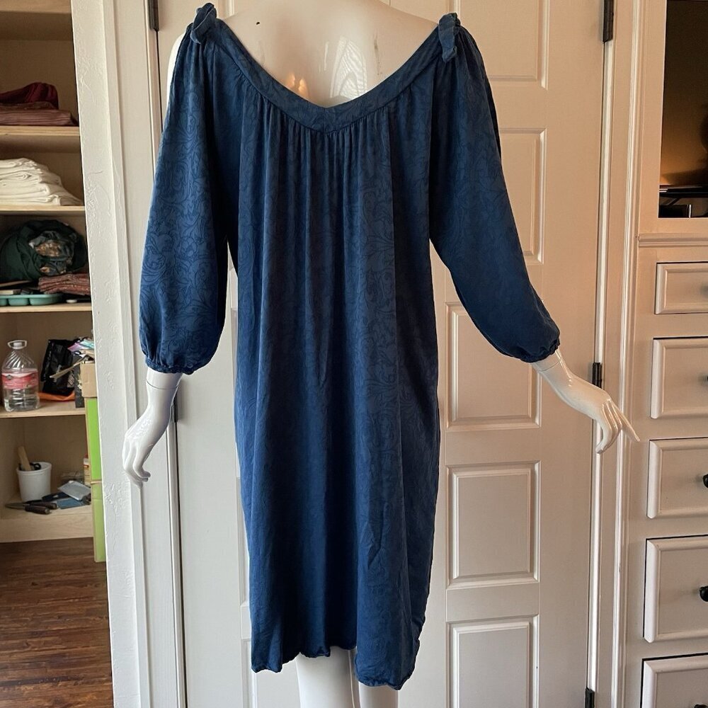 Holding Horses Leyton Blue Floral Swing Mini Dress Open Slit Long Sleeve XS - Picture 4 of 9